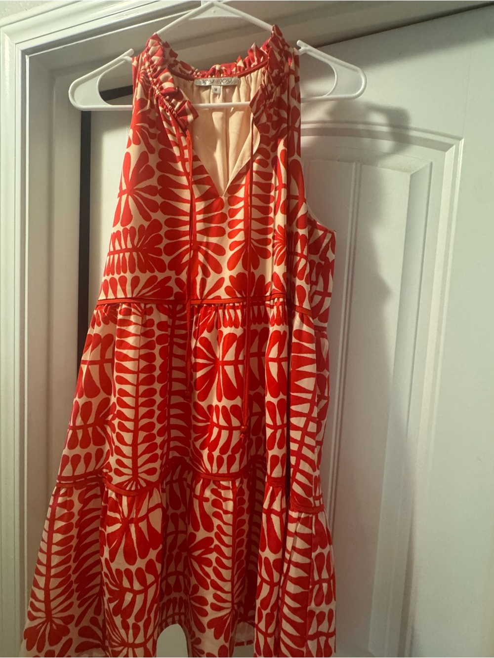 Joy Joy Cream Dress with Bright Red Floral Print